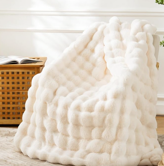 Throw Blanket for Couch - Cozy Plush Fluffy Soft Thick Bubble Blanket for Living Room Home Decor - Mothers Day Birthday Gifts for Women, Cream White