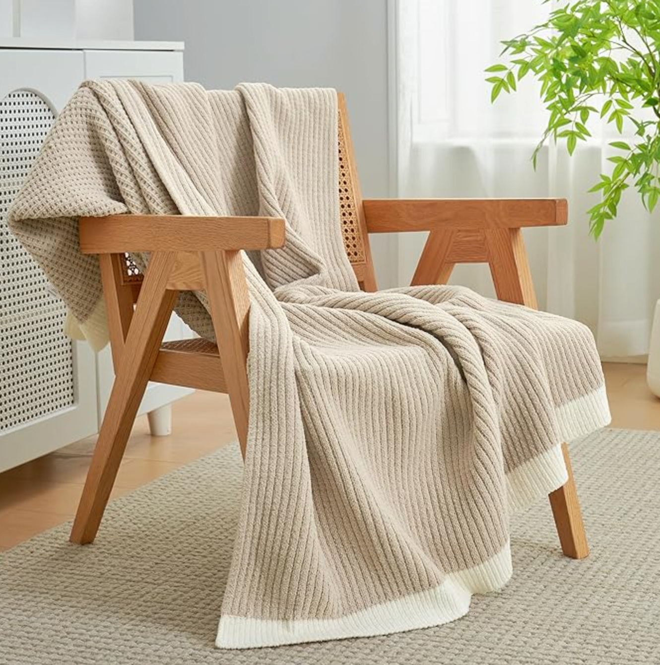 Chenille Waffle Throw Blanket for Couch, Reversible Soft Cozy Knit Blanket Lightweight Warm Decorative Throw for Sofa, Bed, Living Room