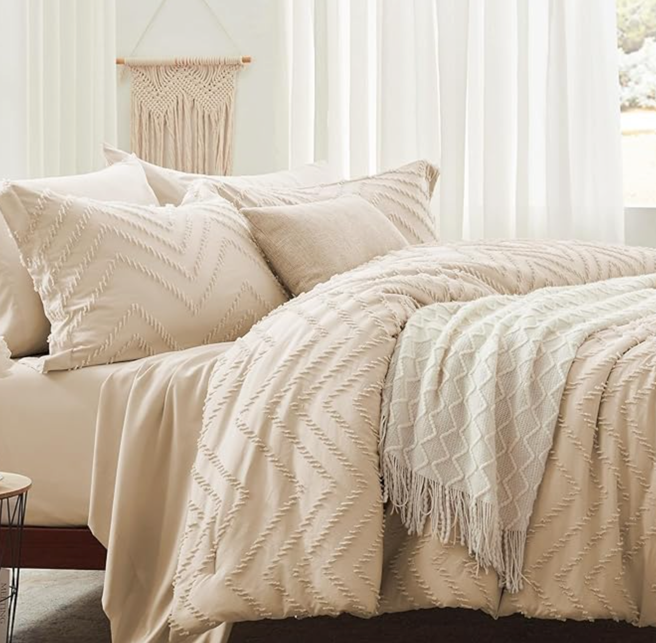 Comforter Set, Beige Tufted Bed in a Bag 7 Pieces with comforters and Sheets, All Season Bedding Sets with 1 Comforter