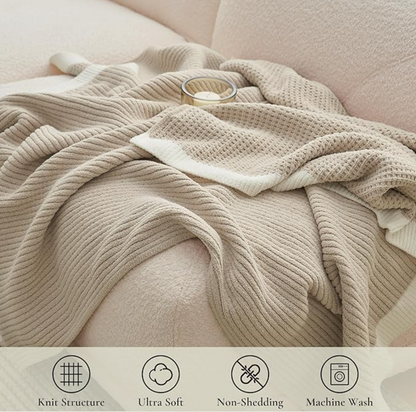 Chenille Waffle Throw Blanket for Couch, Reversible Soft Cozy Knit Blanket Lightweight Warm Decorative Throw for Sofa, Bed, Living Room